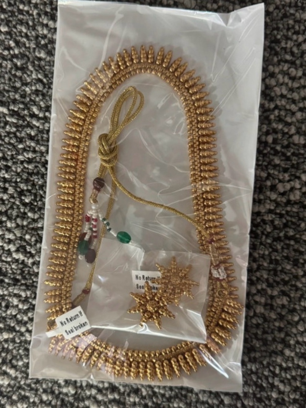 Gold-Tone Layered Beaded Necklace with Star Accent and Adjustable Tie